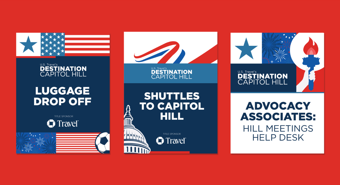 Wayfinding and help desk signage set from the event graphic system