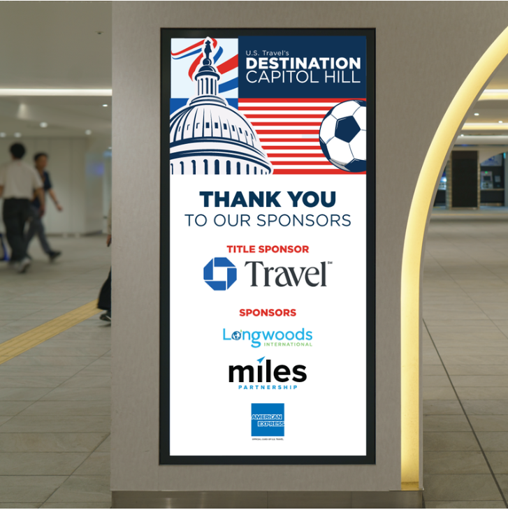 Digital sponsor thank-you signage displayed on a vertical screen at the venue