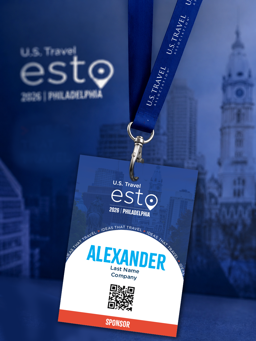 ESTO 2026 Philadelphia attendee badge and lanyard